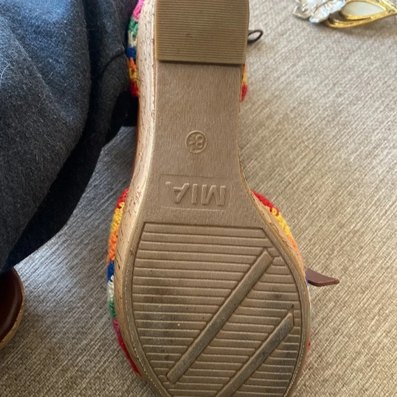 MIA Rainbow Crochet Wedge Sandals Platform Cork Heel Ankle Strap Pride B… - Picture 7 of 10